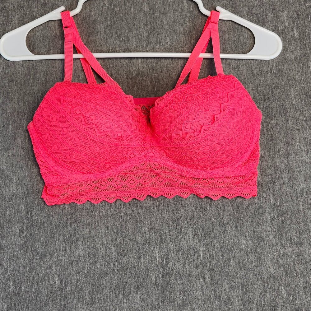 VS PINK Women M Lace Bralette Bright Pink